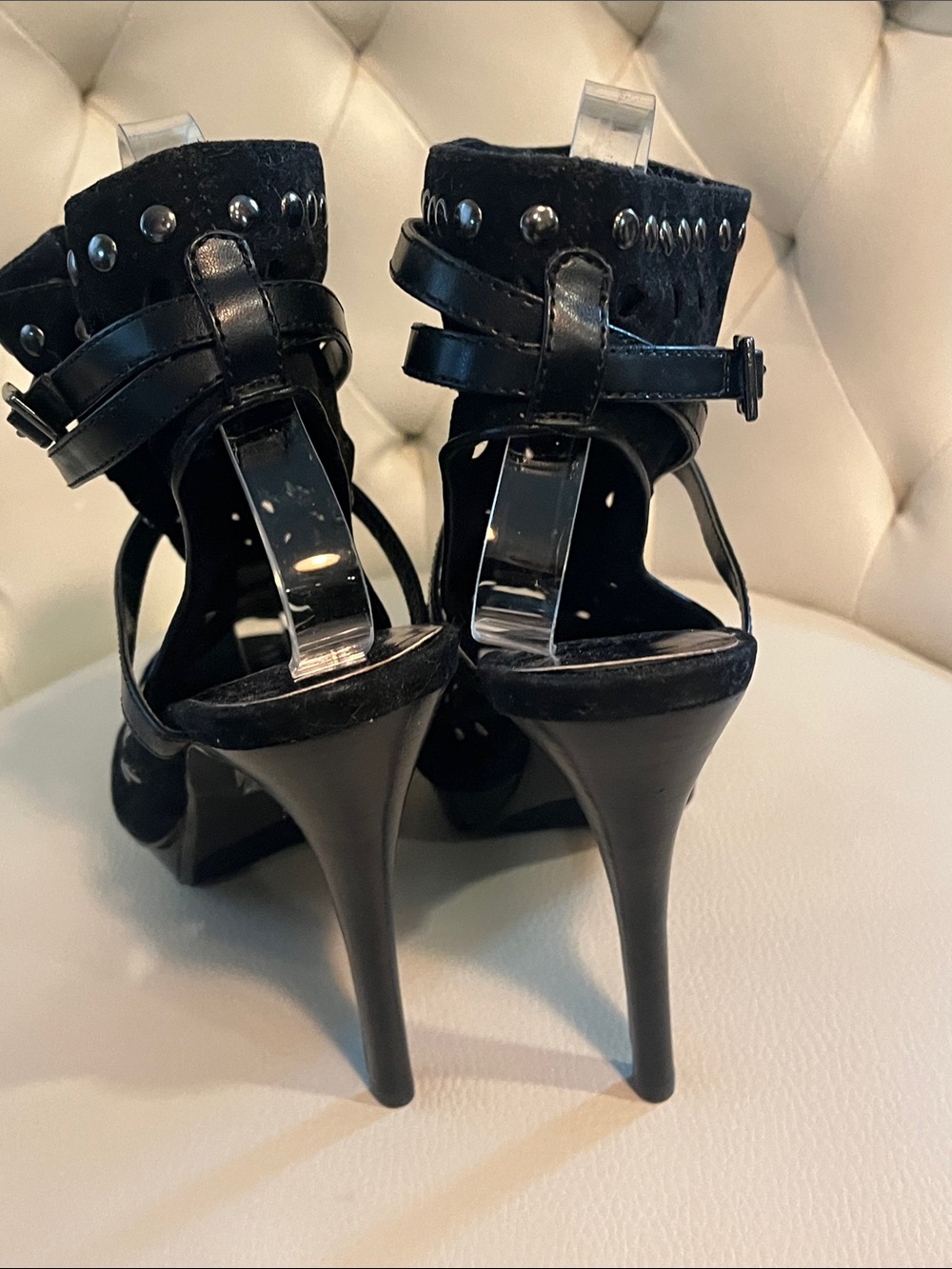 Bakers Black Studded Peep-Toe Stiletto Booties - Picture 5 of 11